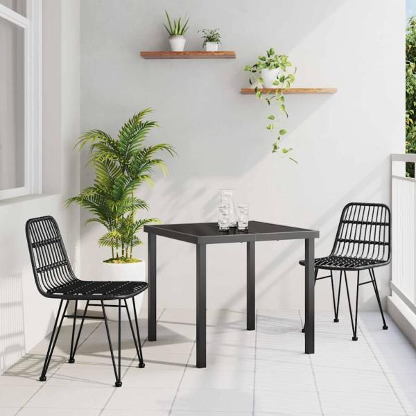 ARDEBO.de - 3-teiliges Garten-Essset Schwarz Poly Rattan