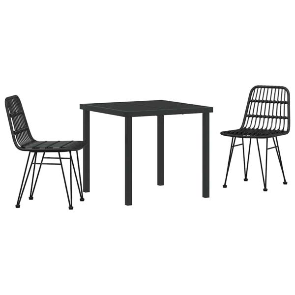 3-teiliges Garten-Essset Schwarz Poly Rattan