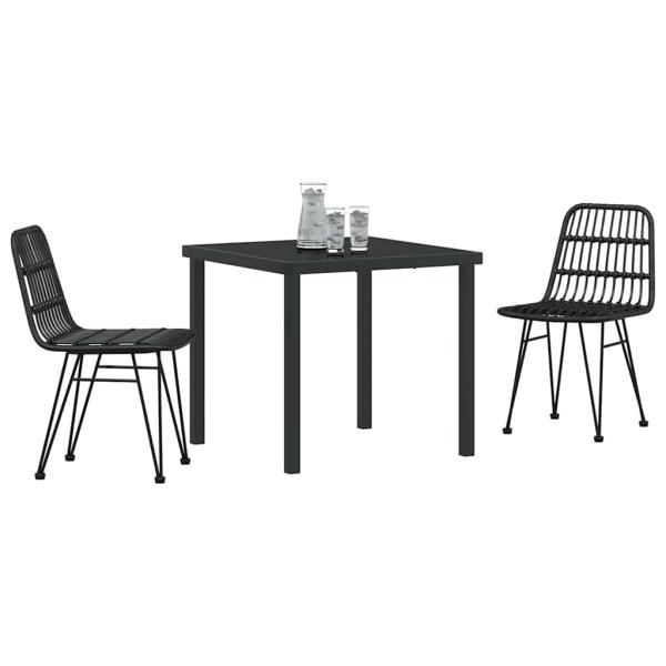 3-teiliges Garten-Essset Schwarz Poly Rattan