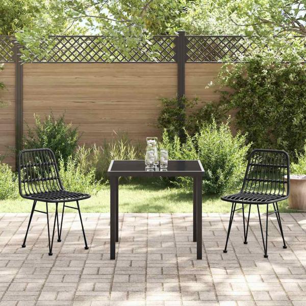 3-teiliges Garten-Essset Schwarz Poly Rattan
