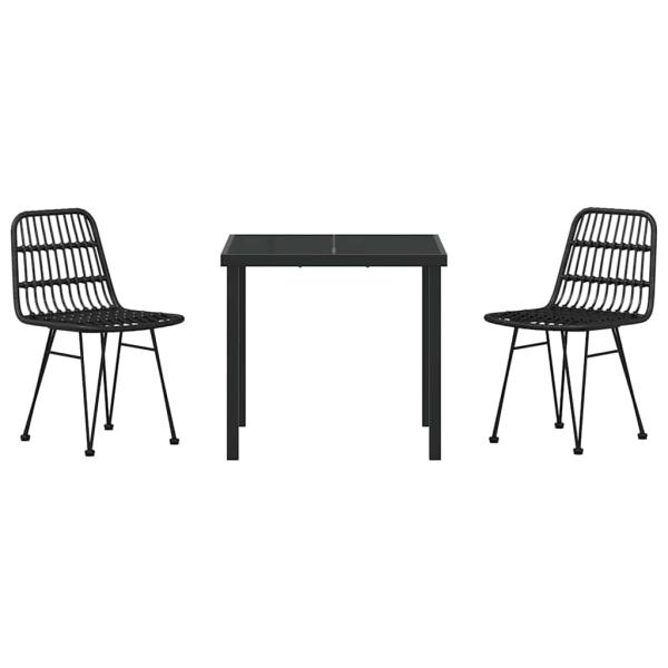 3-teiliges Garten-Essset Schwarz Poly Rattan