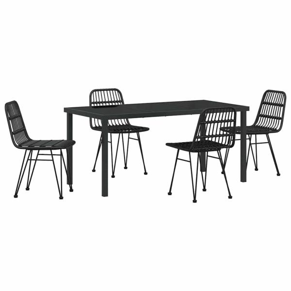 5-teiliges Garten-Esstischset schwarz Poly-Rattan