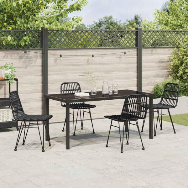 5-teiliges Garten-Esstischset schwarz Poly-Rattan
