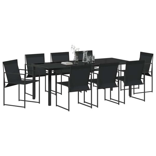 9-teiliges Garten Essset Schwarz Textilene und Stahl