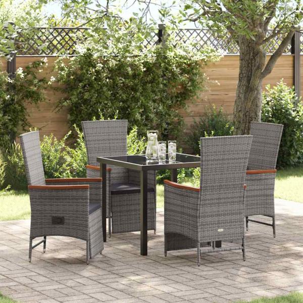 ARDEBO.de - 5-teiliges Garten-Dining-Set mit Kissen Grau Poly Rattan