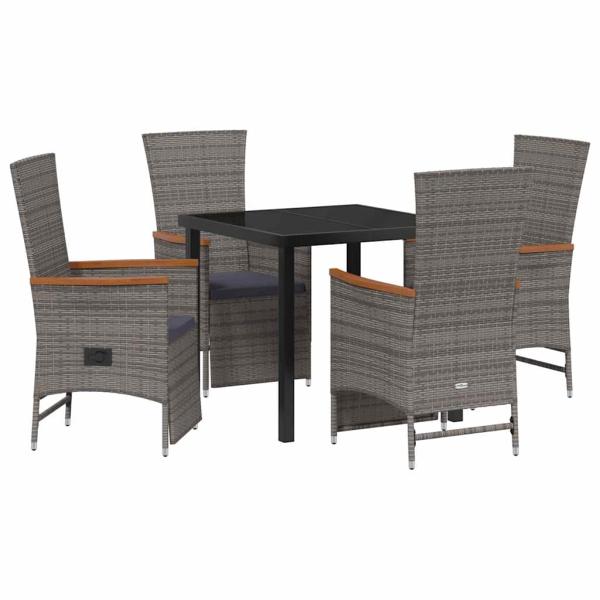 5-teiliges Garten-Dining-Set mit Kissen Grau Poly Rattan