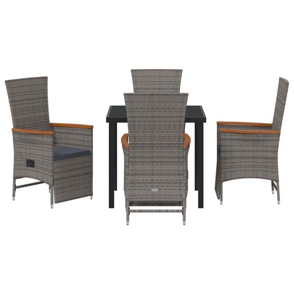 5-teiliges Garten-Dining-Set mit Kissen Grau Poly Rattan