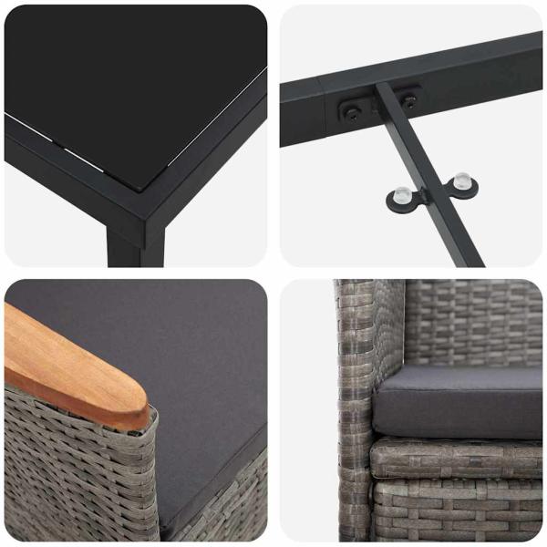 5-teiliges Garten-Dining-Set mit Kissen Grau Poly Rattan