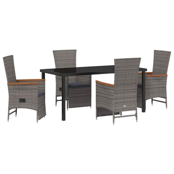 5-teiliges Gartendinner-Set mit Kissen Grau Poly Rattan