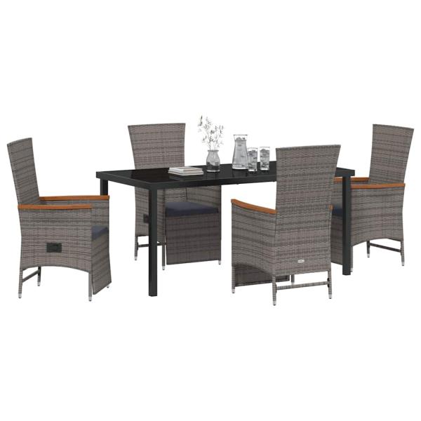 5-teiliges Gartendinner-Set mit Kissen Grau Poly Rattan