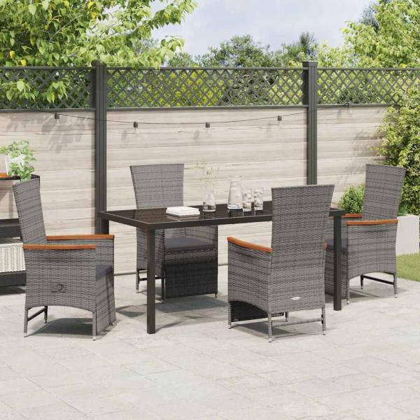 5-teiliges Gartendinner-Set mit Kissen Grau Poly Rattan