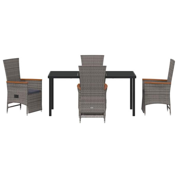 5-teiliges Gartendinner-Set mit Kissen Grau Poly Rattan