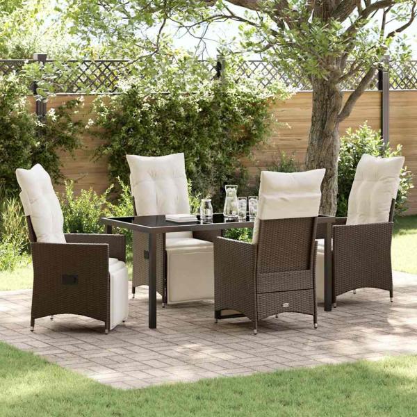 ARDEBO.de - 5-teiliges Garten-Dining-Set mit Kissen Braun Poly Rattan