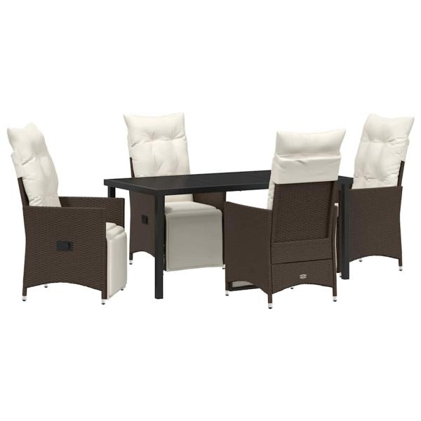 5-teiliges Garten-Dining-Set mit Kissen Braun Poly Rattan