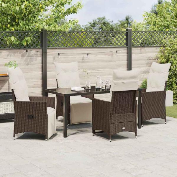 5-teiliges Garten-Dining-Set mit Kissen Braun Poly Rattan