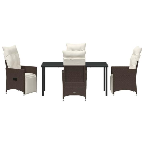 5-teiliges Garten-Dining-Set mit Kissen Braun Poly Rattan