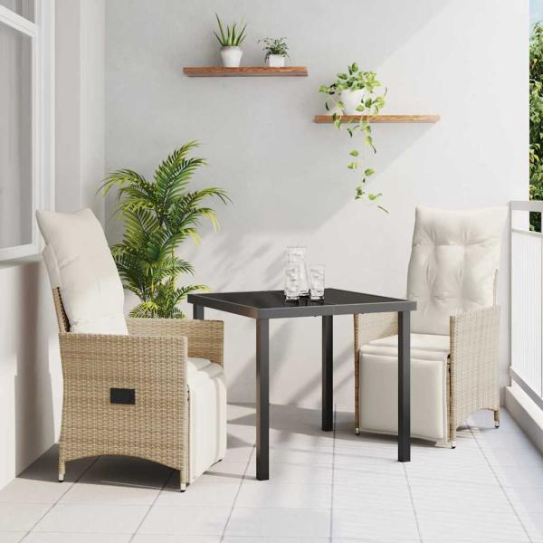 ARDEBO.de - 3-teiliges Garten-Dining-Set mit Kissen in Beige aus Poly-Rattan