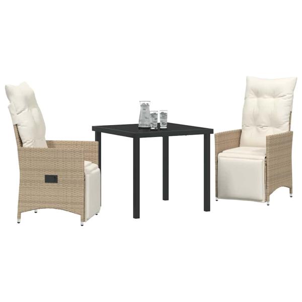 3-teiliges Garten-Dining-Set mit Kissen in Beige aus Poly-Rattan