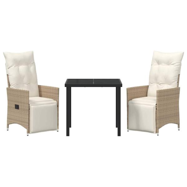 3-teiliges Garten-Dining-Set mit Kissen in Beige aus Poly-Rattan