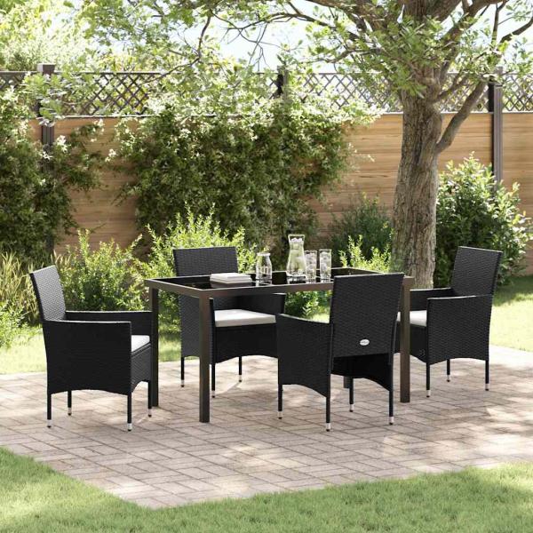 ARDEBO.de - 5-teiliges Garten-Essgruppen-Set Schwarz Poly-Rattan