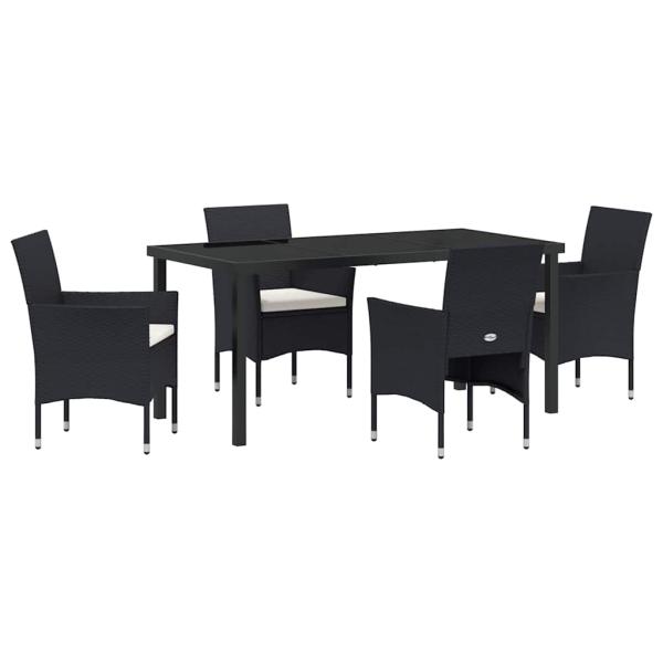5-teiliges Garten-Essgruppen-Set Schwarz Poly-Rattan