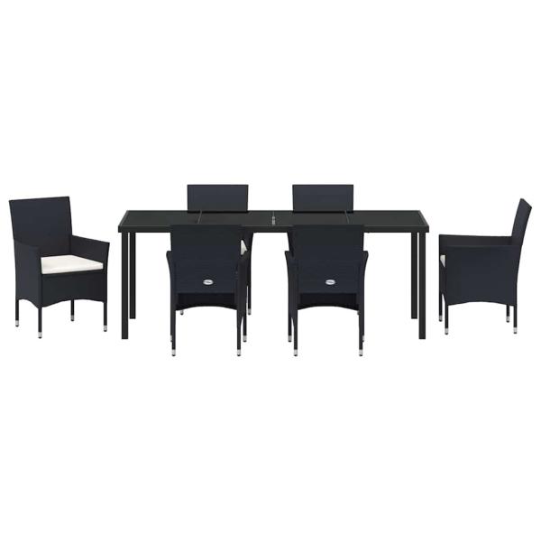 7-teiliges Garten-Essbereich Schwarz Poly-Rattan