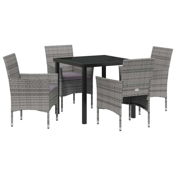 5-teiliges Garten-Essset Grau Poly-Rattan
