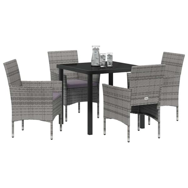 5-teiliges Garten-Essset Grau Poly-Rattan