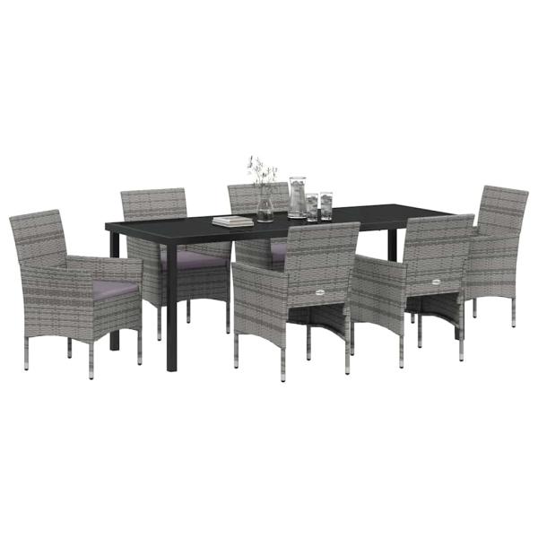 Garten Essgruppe 7 stk. Grau Poly-Rattan