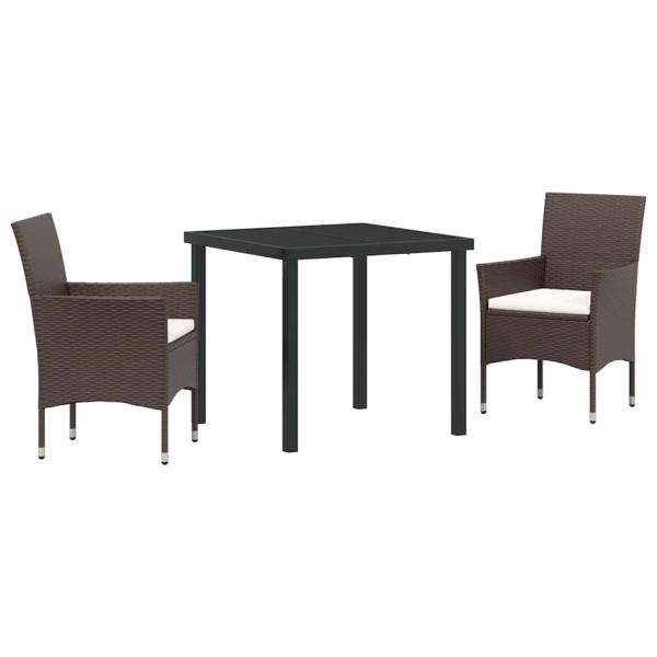 3-teiliges Garten Esszimmer Set Braun Poly-Rattan