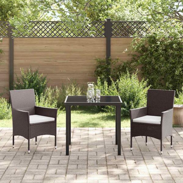 3-teiliges Garten Esszimmer Set Braun Poly-Rattan