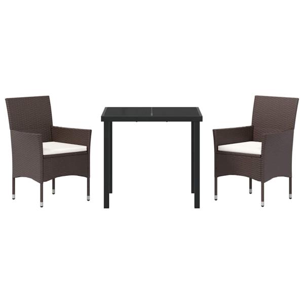 3-teiliges Garten Esszimmer Set Braun Poly-Rattan