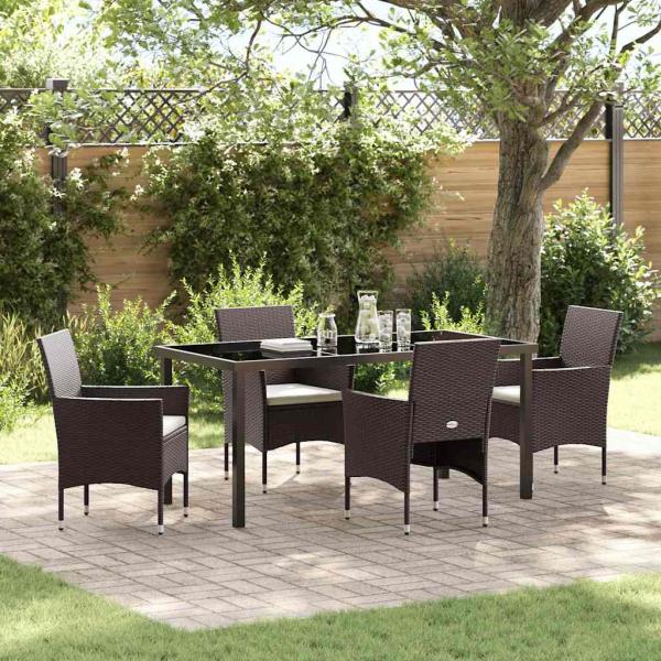 ARDEBO.de - 5-teiliges Garten-Ess-Set Braun Poly-Rattan