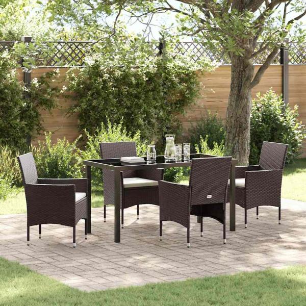 ARDEBO.de - 5-teiliges Garten-Ess-Set Braun Poly-Rattan