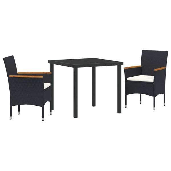 3-teiliges Gartenessset aus schwarzem Poly-Rattan