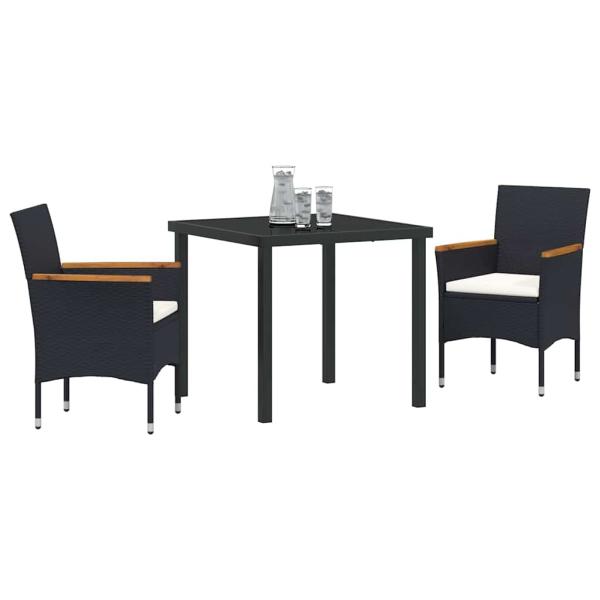 3-teiliges Gartenessset aus schwarzem Poly-Rattan