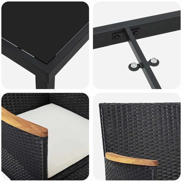 3-teiliges Gartenessset aus schwarzem Poly-Rattan