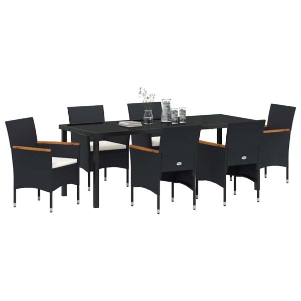 7-teiliges Gartenessen-Set Schwarz Poly Rattan