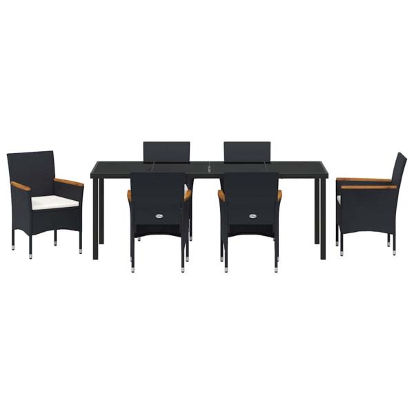 7-teiliges Gartenessen-Set Schwarz Poly Rattan