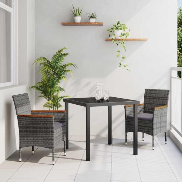 ARDEBO.de - 3-teiliges Garten-Essgruppen-Set Graues Poly-Rattan