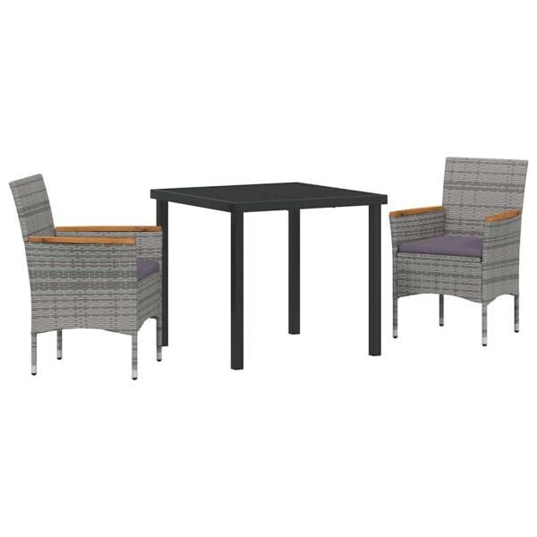 3-teiliges Garten-Essgruppen-Set Graues Poly-Rattan