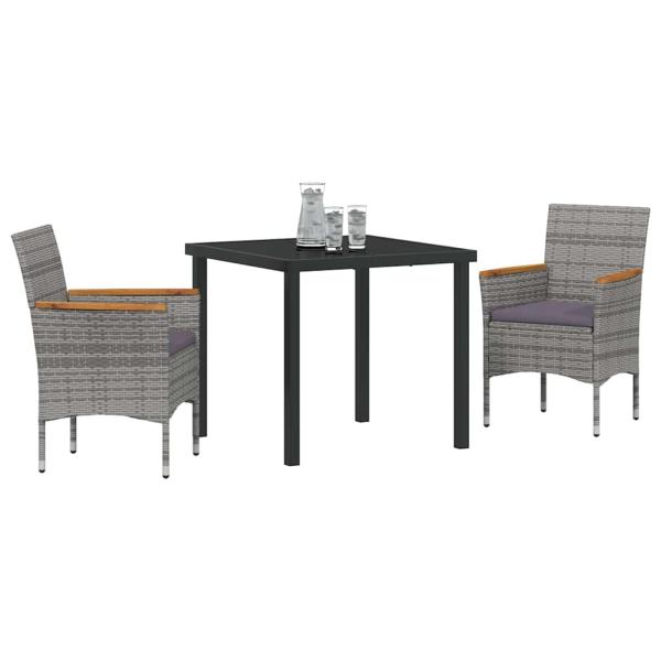 3-teiliges Garten-Essgruppen-Set Graues Poly-Rattan