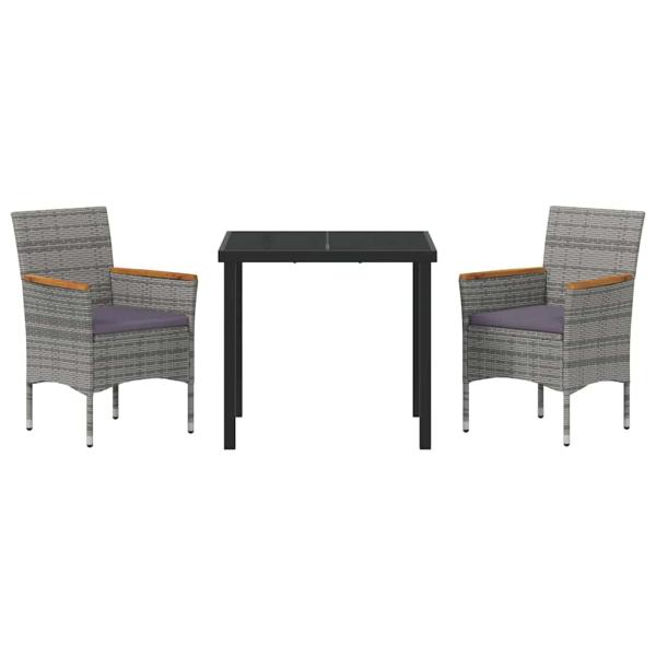3-teiliges Garten-Essgruppen-Set Graues Poly-Rattan