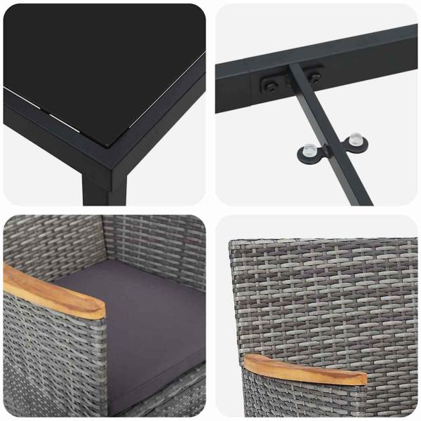 3-teiliges Garten-Essgruppen-Set Graues Poly-Rattan