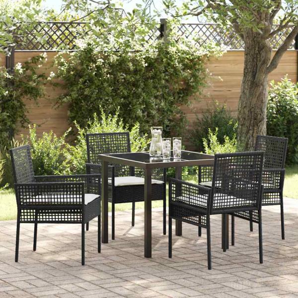 ARDEBO.de - 5-teiliges Garten Essset mit Kissen aus schwarzem Poly Rattan