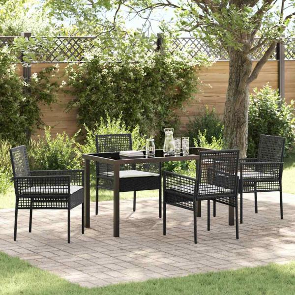 ARDEBO.de - 5-teiliges Garten Esszimmer Set mit Kissen Schwarz Poly Rattan