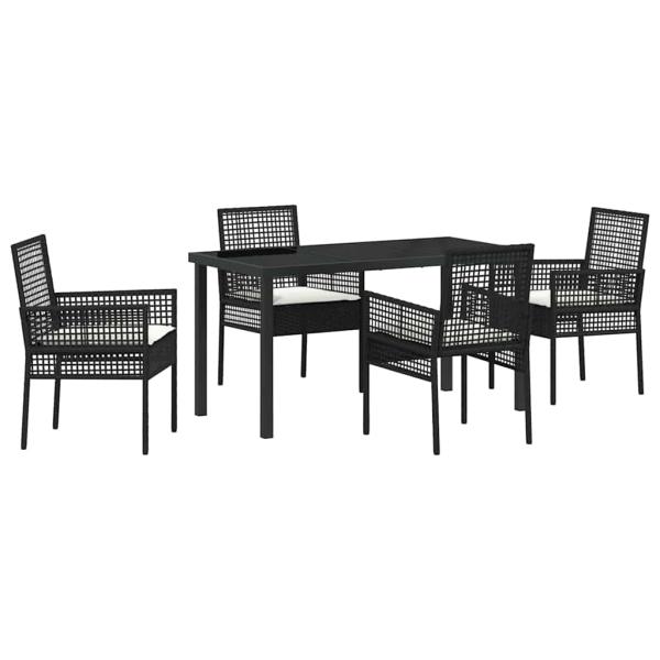 5-teiliges Garten Esszimmer Set mit Kissen Schwarz Poly Rattan