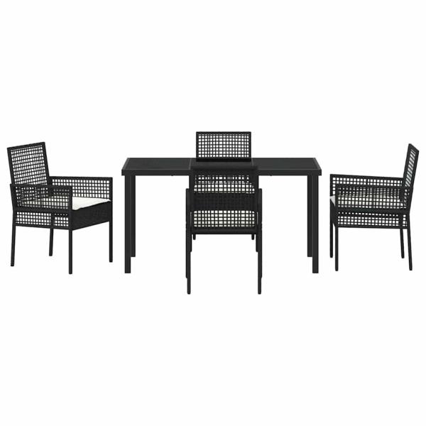 5-teiliges Garten Esszimmer Set mit Kissen Schwarz Poly Rattan
