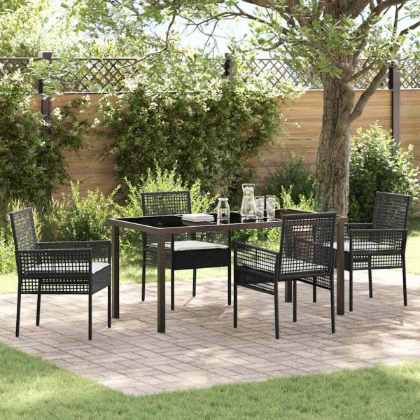 ARDEBO.de - 5-teilige Garten Essgruppe mit Kissen Schwarz Poly-Rattan