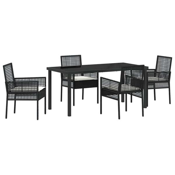 5-teilige Garten Essgruppe mit Kissen Schwarz Poly-Rattan